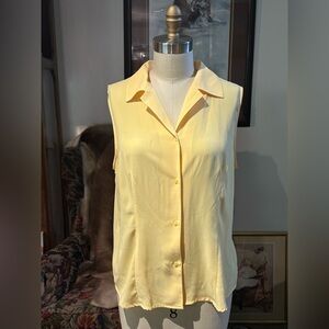 Vintage 90s Covington Top Light Yellow Sleeveless Collared Blouse